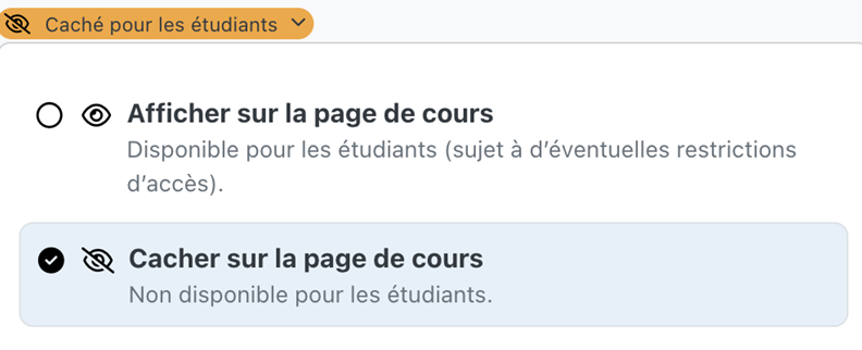 Capture d'écran de Moodle au sujet des modifications rapides