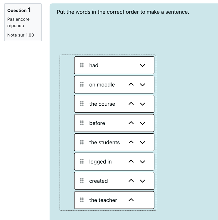Capture d'écran de Moodle au sujet du classement